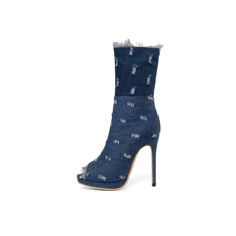 QPLYXCO Ankle Boots Women High Heels11.5cm Super Plus Size 50 51 52 Sexy Fashion Open Toe Party Spring Summer Short Boots 19-18
