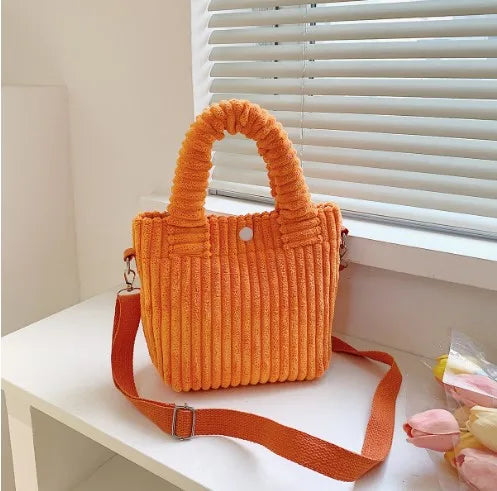 Fashion Corduroy Women's Bag 2023 Trend New Handbags Niche Versatile Bucket Shoulder Bags Female Nylon Button Crossbody Bags