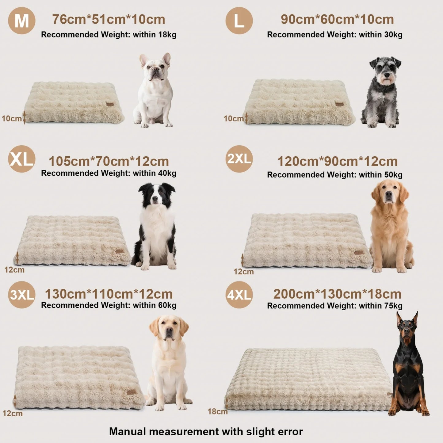 M-4XL Ultra-soft Plush Dog Bed Pet Cat Calming Sleeping Bed Thicker Foam Base Crate Bed Multiple Sizes Option for Dogs