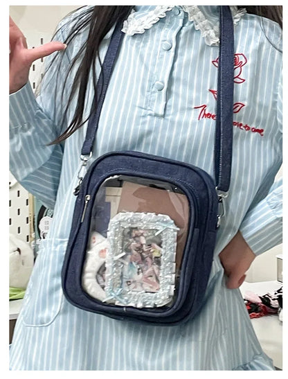 New Denim Ulzzang Ita Bags Female Transparent Badge Doll Show Crossbody Shoulder Bag Individuality Designer 2 Sides Bolso Mujer