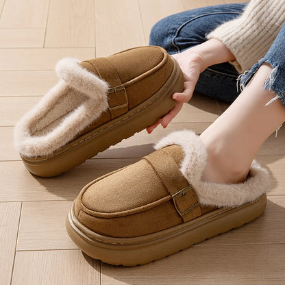 Casual Women's Home Slippers Winter Plush Luxury Designer Woman Shoes Indoor Fluffy Platform Fuzzy Fur Slides Elegant Flats Warm