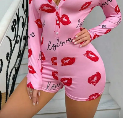2026 Summer New Women's Printed Casual Homewear Convertible Jumpsuit Pajamas That Can Be Worn Outside Onesies for Adults Women