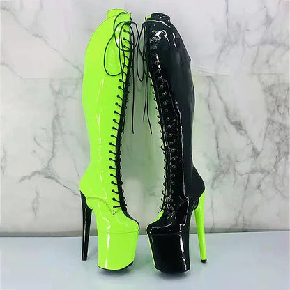 Leecabe 20CM/8inches Two Color Patent Upper Fashion Lady High Heel Platform Pole Dance Boots