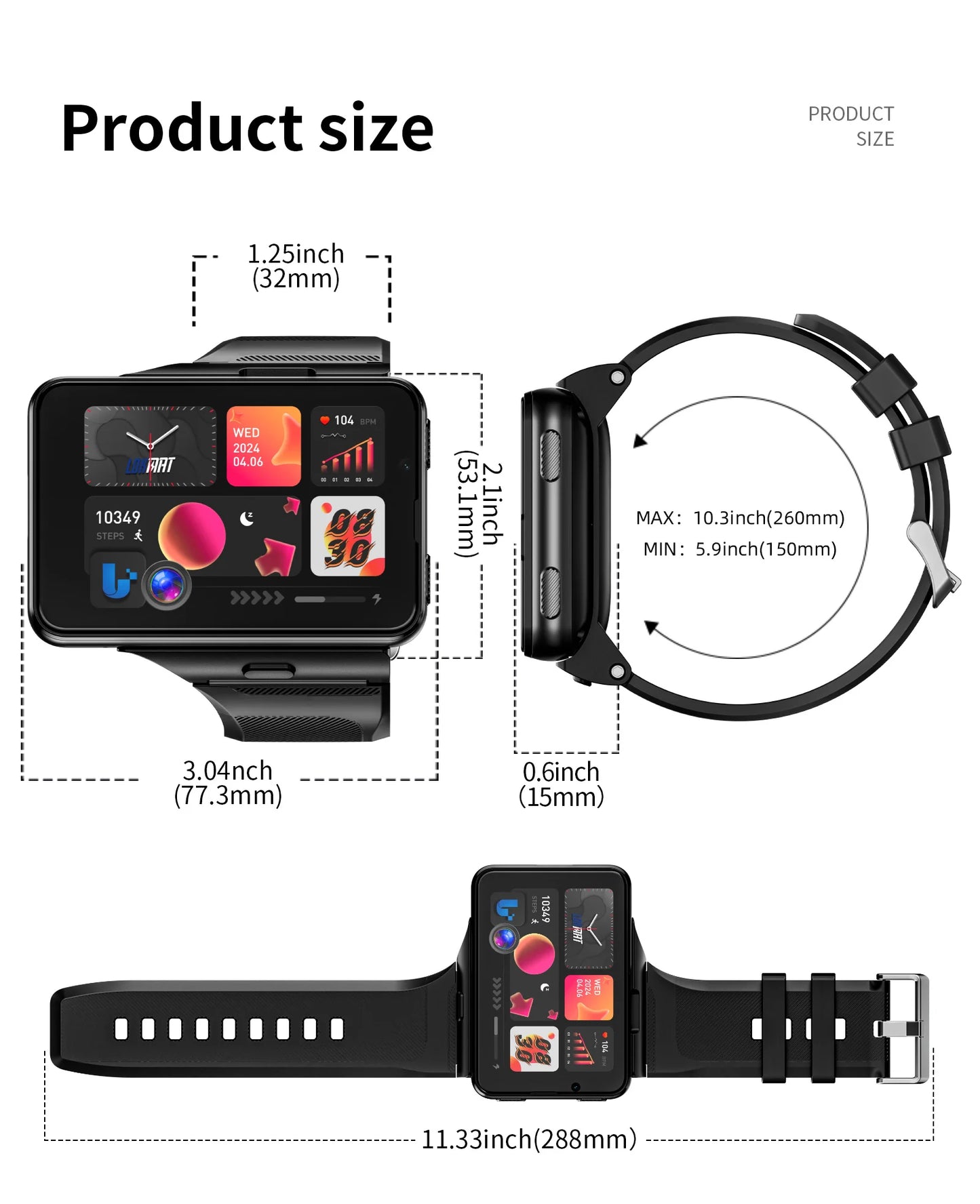 LOKMAT APPLLP MAX 4G Smart Watch Android 11 OS 6GB Ram 128GB Rom MTK6765 Octa Core CPU 2.88" Large Detachable Screen GPS Compass