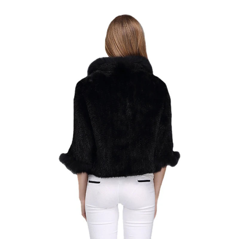 2026 New Real Natural Mink Fur Pashmina Women Fashion Knitted Mink Fur Scarf Lady Real Mink Fur And Fox Fur Collar Poncho Shawl