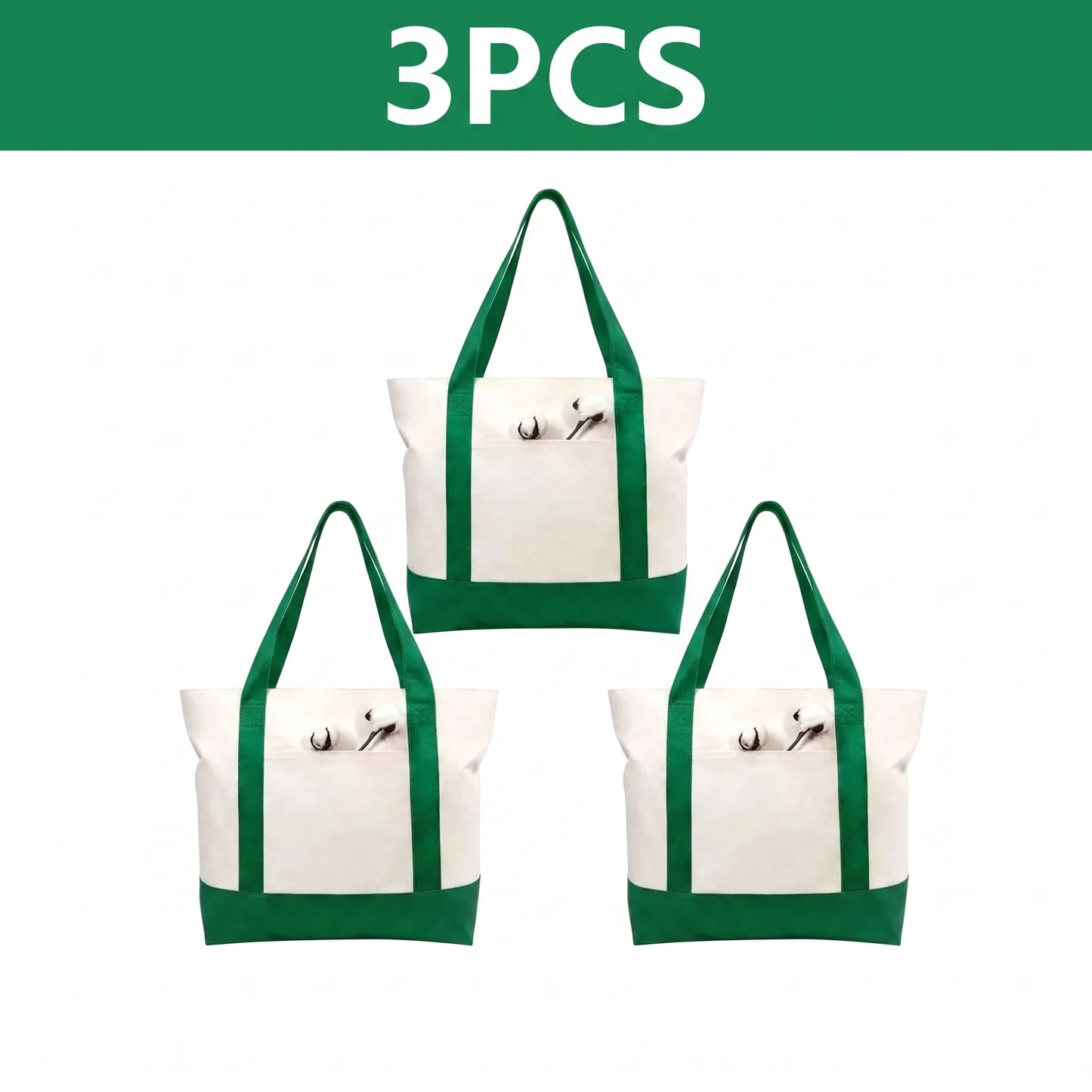 1/3/6PCS Heavy Duty Canvas Tote Bag with Front Pocket Blank DIY Reusable Grocery Shoulder Bag for Women Office School Beach