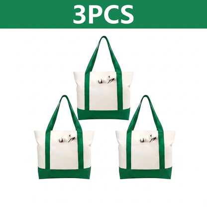 1/3/6PCS Heavy Duty Canvas Tote Bag with Front Pocket Blank DIY Reusable Grocery Shoulder Bag for Women Office School Beach