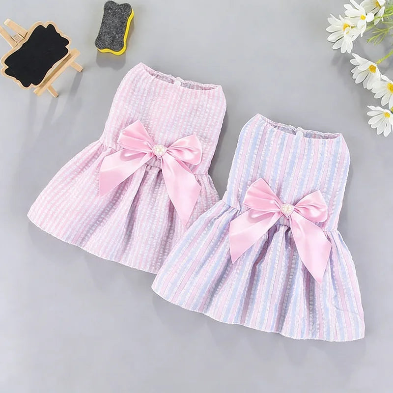 2pcs Pink & Yellow Bow-Knot Skirt For Pets In Spring/Summer For Small And Medium Sized Cats And Dogs Valentine's Day For Holiday