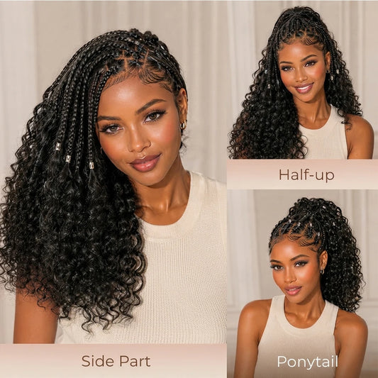 Glueless Knotless Braided Wigs Water Wave 13x6 HD Lace Human Hair Frontal Wigs Pull Go Gluless Wigs Human Hair With Drawstring