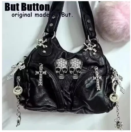 Women Y2K Girl Vintage Harajuku Full of Chains Gothic Rivet Spike Gothic One Shoulder Handbag Women’s Punk Tote Steampunk Bags