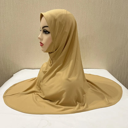 H124 Adults high quality big size muslim hijab scarf with chin part islamic headscarf hats armia pull on headwrap turban caps