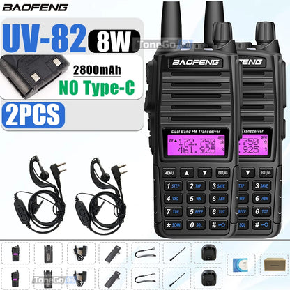 1/2Pcs Baofeng UV-82 Walkie Talkie 5/8W Tri-Power FM Radio Type-C Charger Dual PTT Dual Band VHF/UHF Two Way Camouflage For Hunt