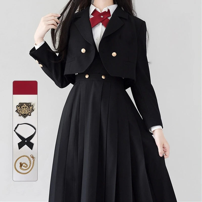 Versatile and Cute School Uniform Skirt JK Uniform Basic Spring Genuine Long Dress Japanese-style Pleated College Style Suit