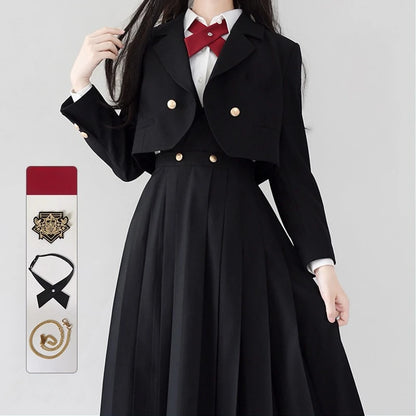 Versatile and Cute School Uniform Skirt JK Uniform Basic Spring Genuine Long Dress Japanese-style Pleated College Style Suit