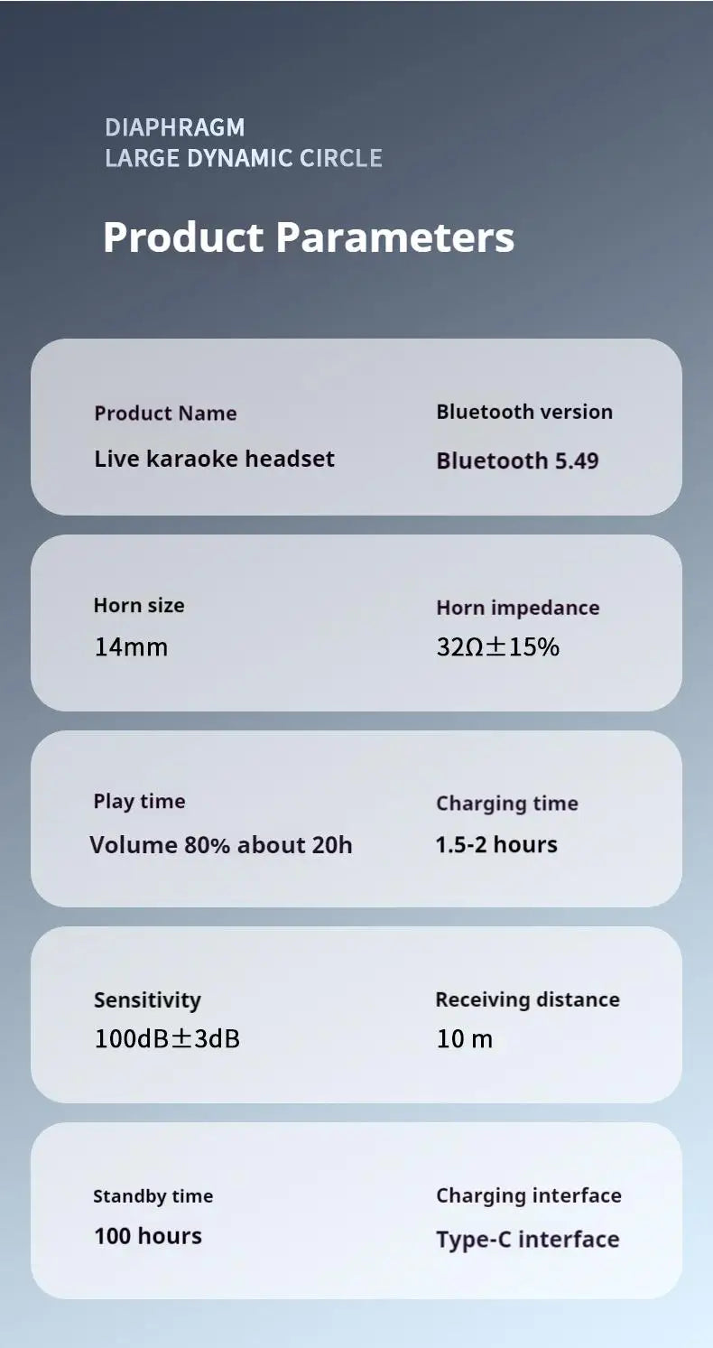 For Live Karaoke HD Screen Wireless Bluetooth 5.4 Headphones HiFi Sound Neckband Earphones Sports Gamer Headsets Noise Reduction