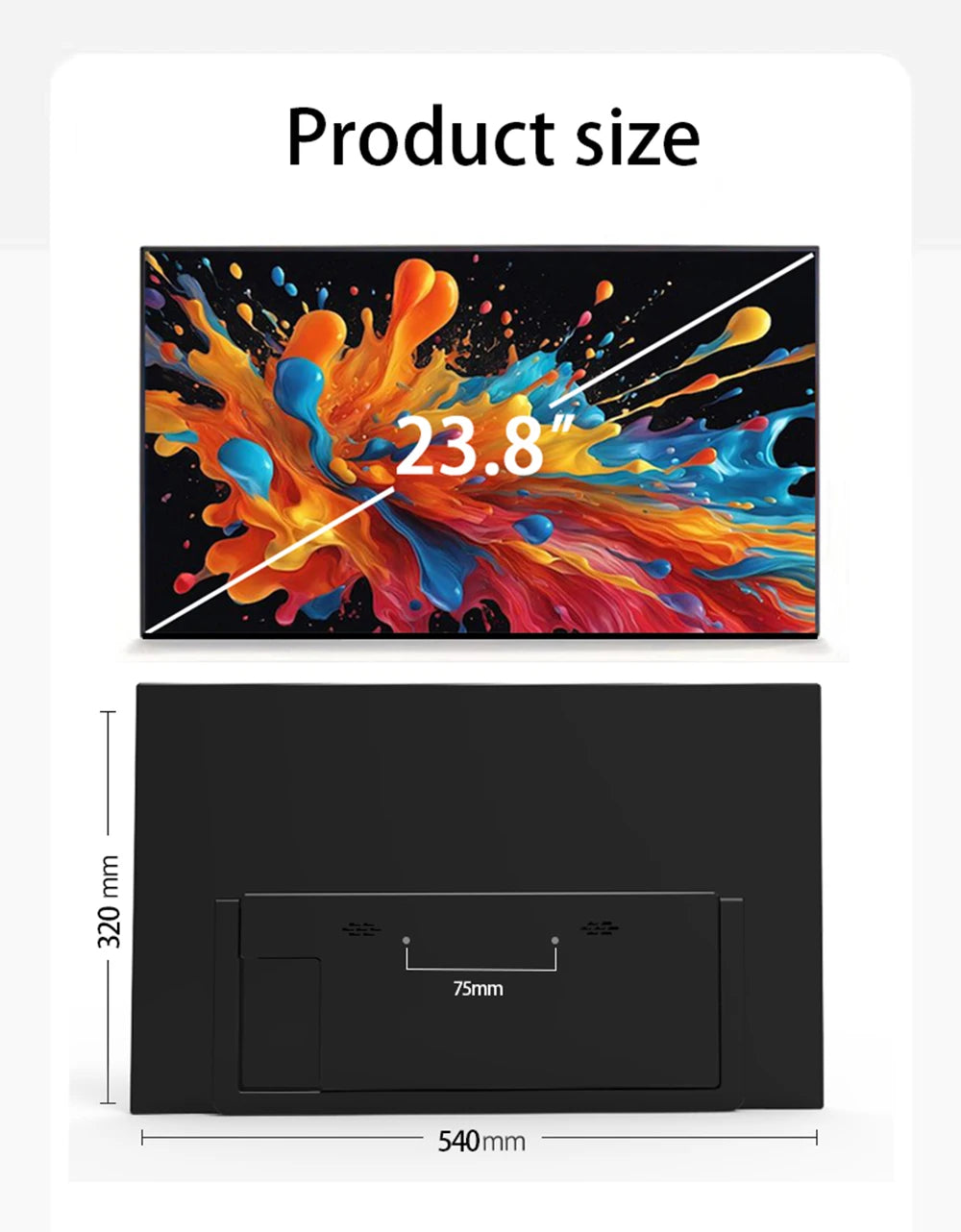 SIBOLAN 23.8" 4K Portable Monitor UHD 3840*2160 100%sRGB External Gaming Screen USB C LS Stand VESA for Mini PC Laptop MAC