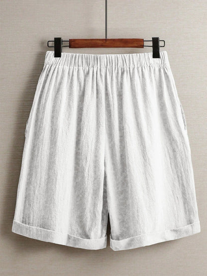 Summer women's thin five-point pants, wide-leg casual straight-leg high-waisted women's pants, fashionable outdoor sports pants