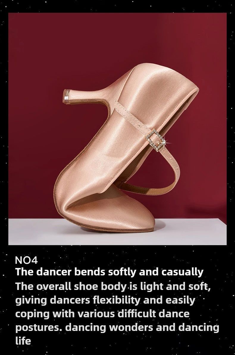 UK Latin Dance Shoes Women's Mid Heel Flexible Sole Ballroom Practice Shoes for Waltz Tango