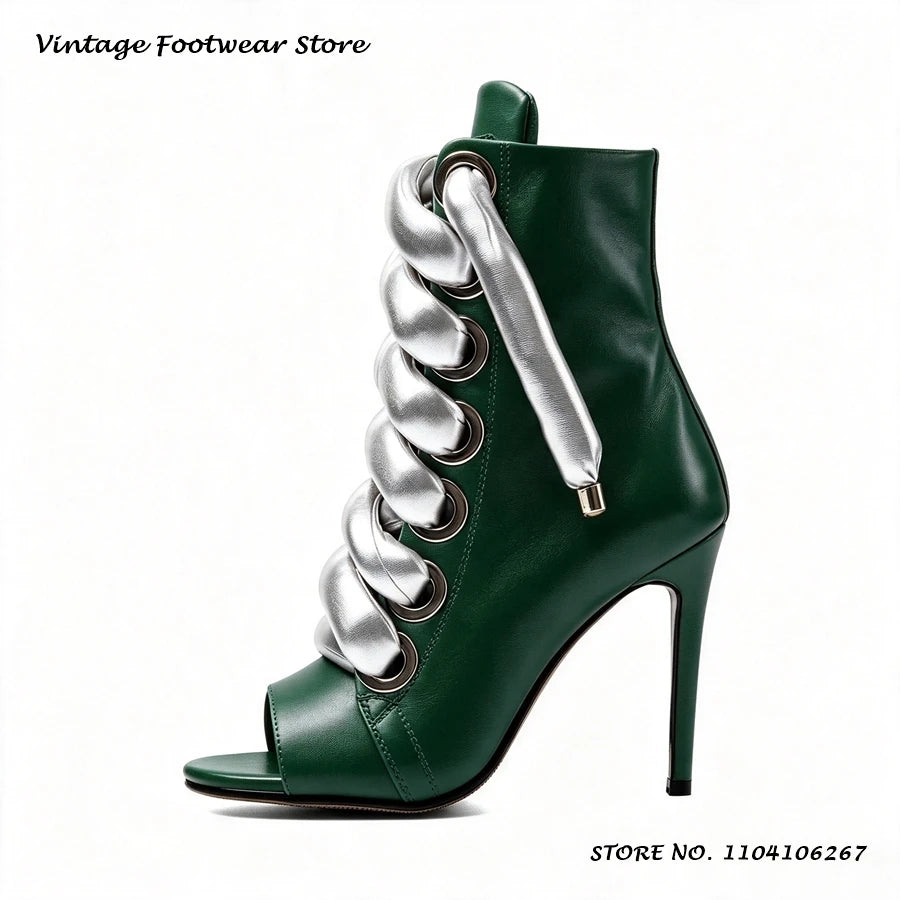 Bold Shoelace Stiletto Ankle Boots Round Open Toe Thin Heels Casual Shoes Women's Spring Autumn Fashion Street Style Booties