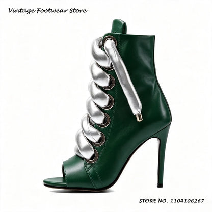 Bold Shoelace Stiletto Ankle Boots Round Open Toe Thin Heels Casual Shoes Women's Spring Autumn Fashion Street Style Booties
