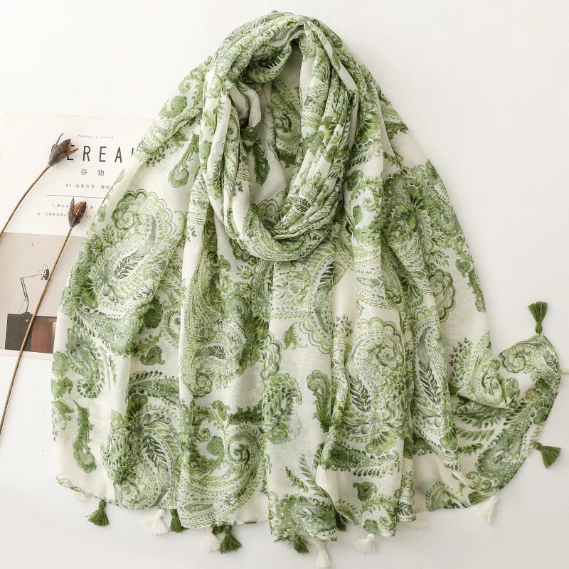 Vibrant Paisley Floral Viscose Shawls Chic Scarf -Fashion Scarves with Multicolor Print, Thin Breathable Cotton Blend, Windproof