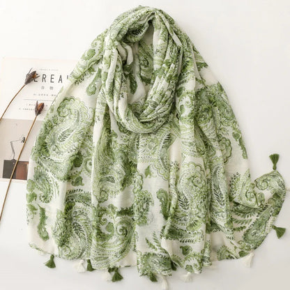 Vibrant Paisley Floral Viscose Shawls Chic Scarf -Fashion Scarves with Multicolor Print, Thin Breathable Cotton Blend, Windproof