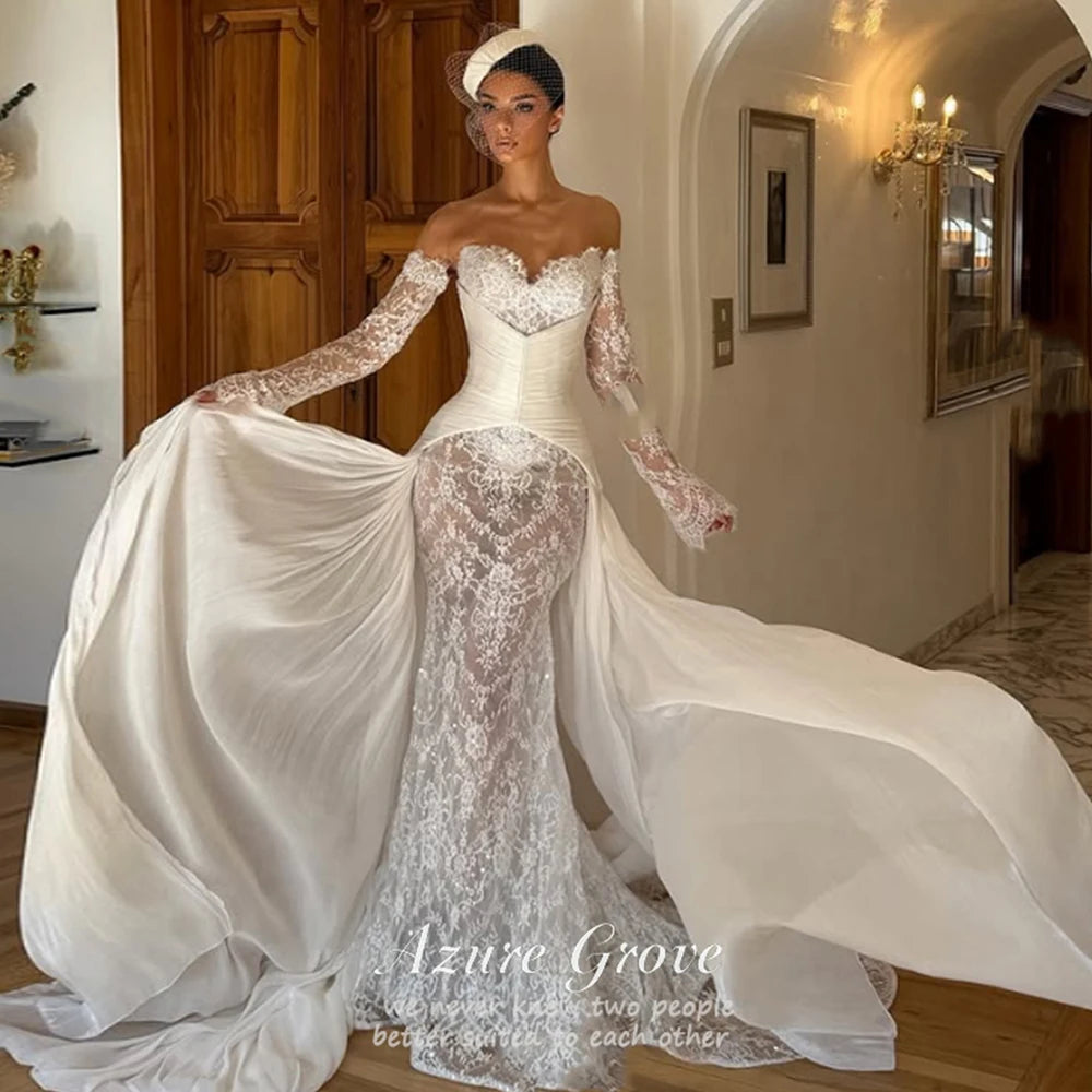 Azure Customized Sweetheart Neck Lace Wedding Dress Lace Mermaid Luxury Wedding Dresses Bridal Gowns Off Shoulder Detachable