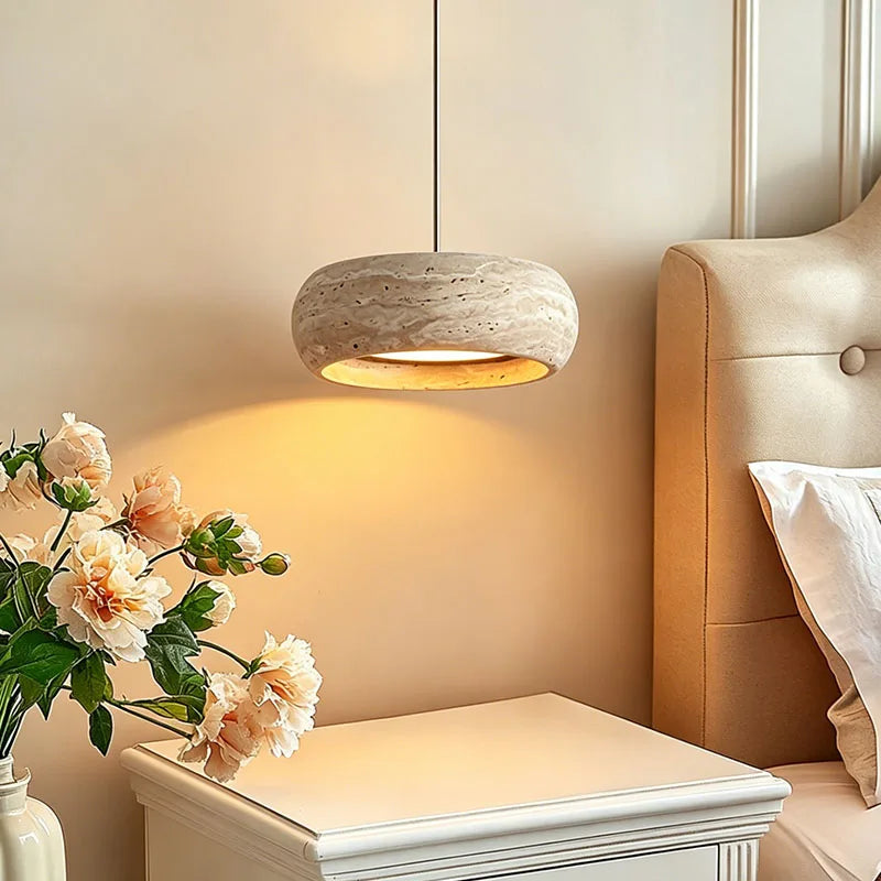 7.8in Modern Pendant Light Adjustable Pendant Lights With Yellow Travertine Lampshade LED 18W 3 Color Dining Room Bedroom