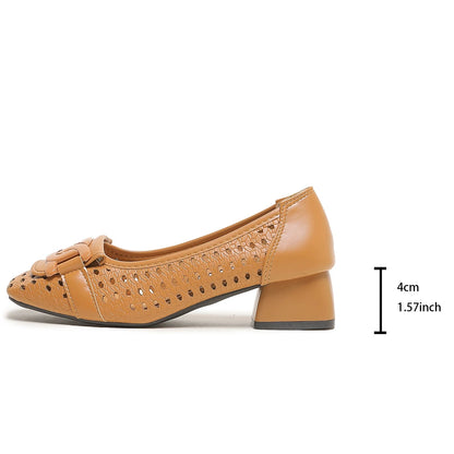 French Retro Woven Women Pumps Breathable Square Toe Block High Heels Elegant Hollow Office Lady Shoes Luxury Designer Sandals