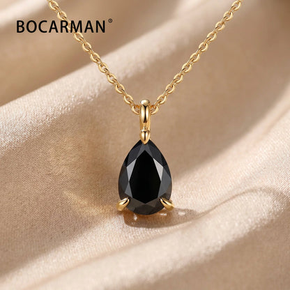 Bocarman Colorful Pear Moissanite Pendant on S925 Silver Chain GRA Iridescent Teardrop Whimsical Enchanting Gift