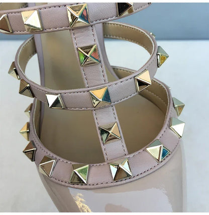 Women's sandals luxury Brand Shoes Woman 2025 trend Ankle Strap Summer Rivets High Heels Slippers Design Pointed Toe Sexy party