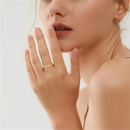Women's Gold Ring 2mm Thin Silver Color Titanium Stainless Steel Crystal Wedding Rings for Woman Girl Elegant Jewelry Anello