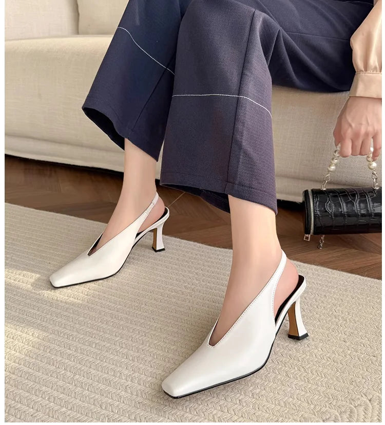 Sandals Luxury Brand Sexy Dress Shoes Elegant Chunky High Heeeled Pumps Sexy Pointed Toe Evening Shoes Women Shoes V Cut Shoes