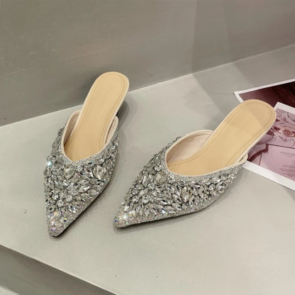 Summer New Women Shoe Luxury Rhinestone Mueller Slippers For Woman Elegant French Style Casual Shoe Designer Shoes