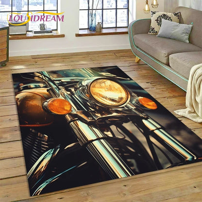 Motocross Modern retro Motorcycle Carpet Rug for Bedroom Living Room Home Sofa Decoration,Children Game Large Decor Floor Mat
