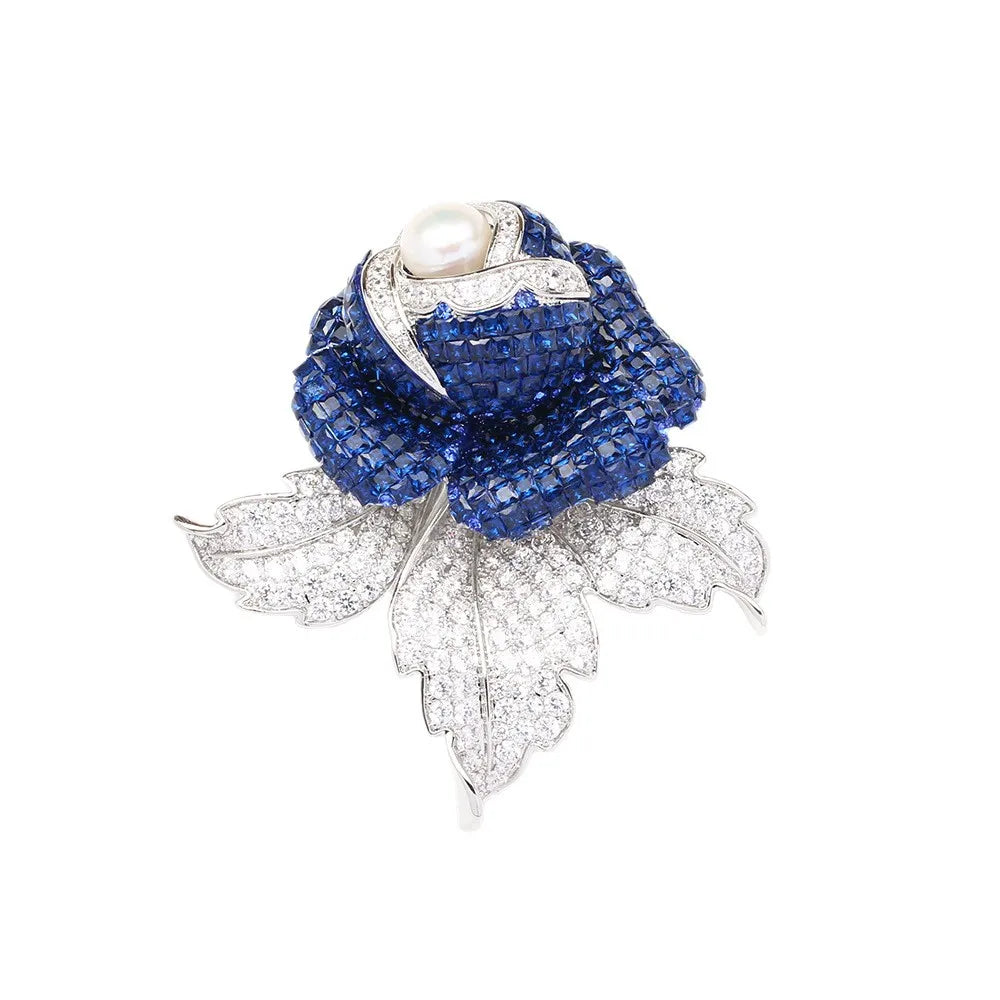 Heavy Industry Luxury Full Diamond Crystal Rose Brooches Fashion Flower Broche Coat Suit Exquisite Accessories Pins for Women