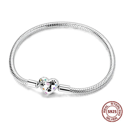 Silver 925 Bracelet Original Bracelets Colorful Zircon Heart Flower Cat Snake Chain For DIY Charms 17-20CM Luxury Jewelry Gifts