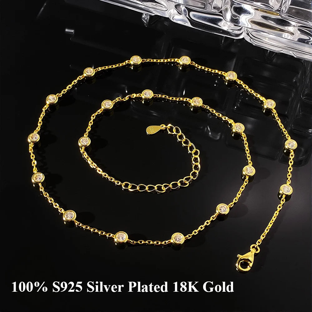 COSYA 2cttw 3mm Moissanite Necklace for Women S925 Silver Plated 18K GoldD Color Bezel Bubble Choker Chain Fine Jewelry Gift