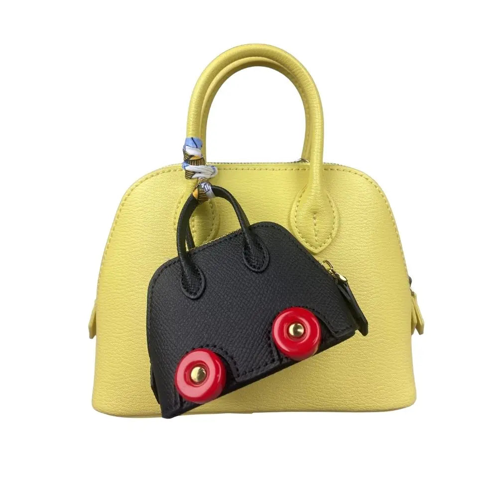 Leather Mini Bag Charm With Cute Wheels - Earphones & Lipstick Pouch with Dual Straps-PU Leather-Ideal For Bag Accessory