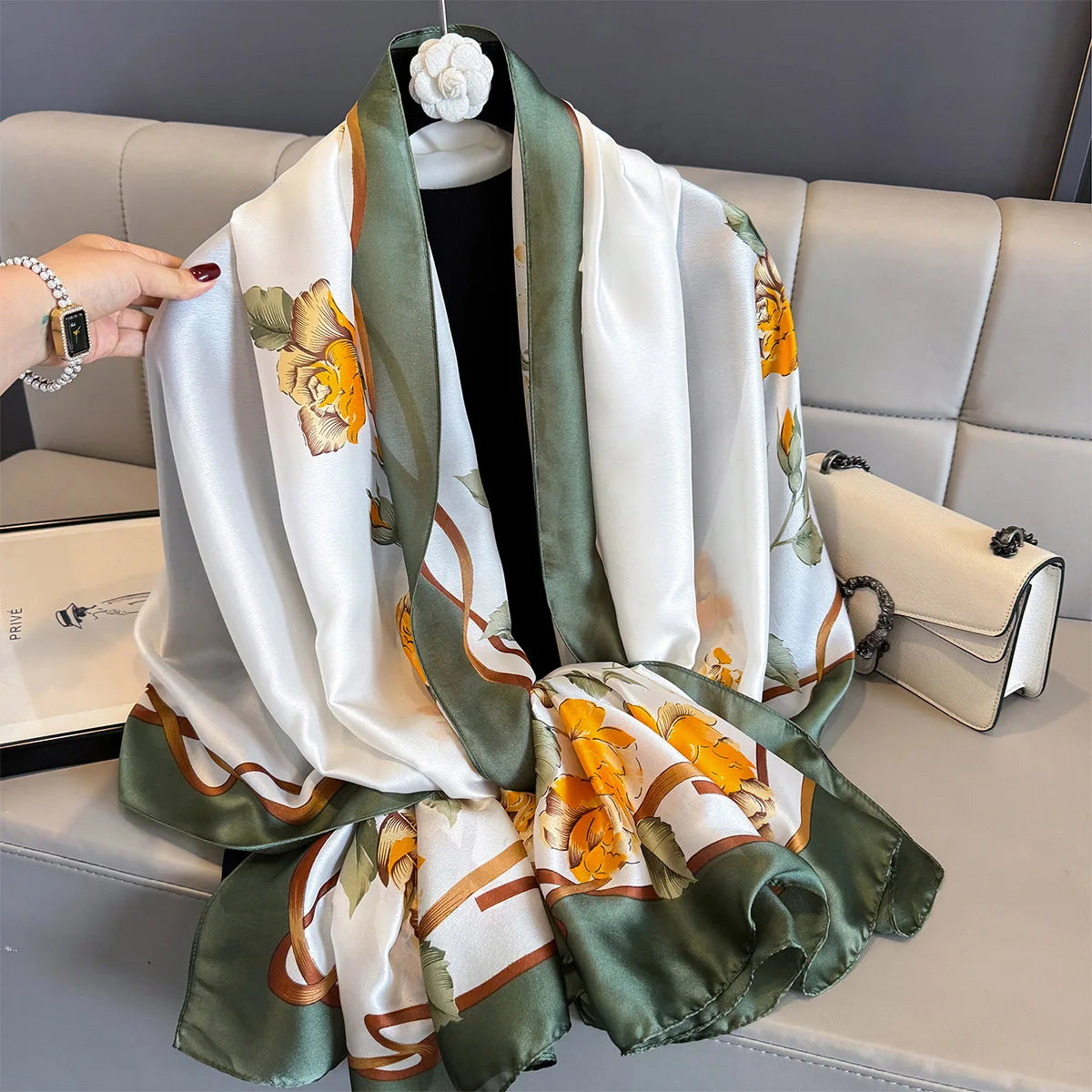 180*90cm Large Silk Satin Scarf Women Fashion Printed Scarf Spring And Summer Styles New Shawl Wrap Female Hand 2025 NEW