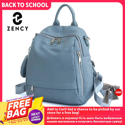 Zency Women's Genuine Leather Backpack High-Quality School Bag Travel Female Shopper Shoulder Satchel Rucksack Commuter