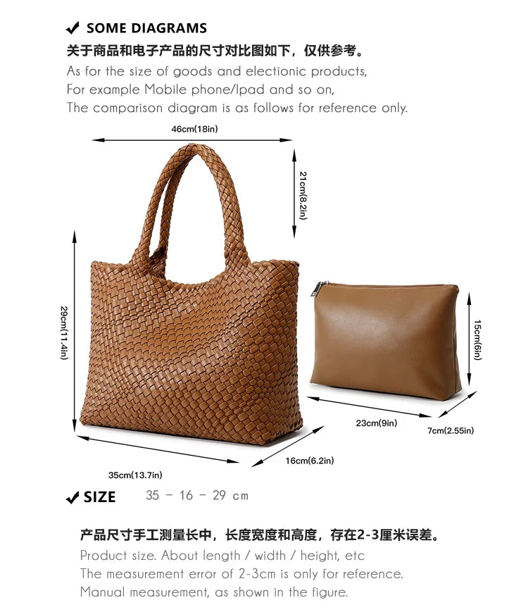 Large-Capacity Designer Knitting Fashion PU Leather Women's Shoulder Bag Handbags for Beach Travel Single-Shoulder Ladies Bag