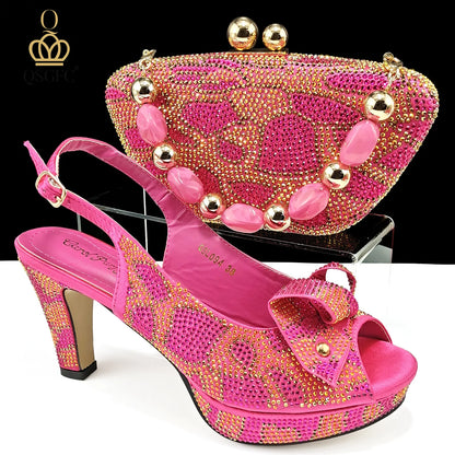Nigerian Fashion Design Girly Style Party Shoes And Bag Sexy High Heels And Full Diamond Dual Purpose Mini Bag Women's Shoes