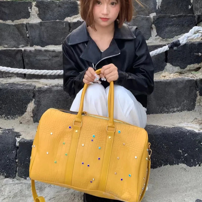 Luxury Large-capacity Travel Handbag For Women Versatile Crocodile Pattern Crossbody Bag Fashion Diamond Design Commuter Bag