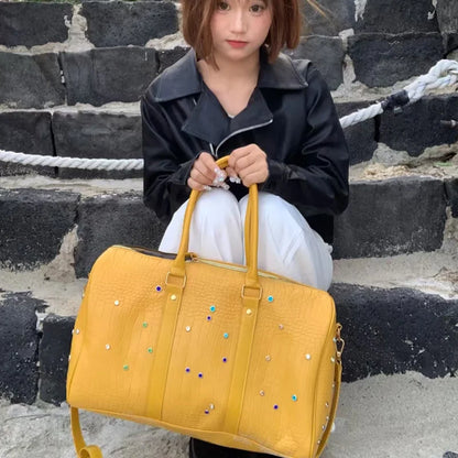 Luxury Large-capacity Travel Handbag For Women Versatile Crocodile Pattern Crossbody Bag Fashion Diamond Design Commuter Bag
