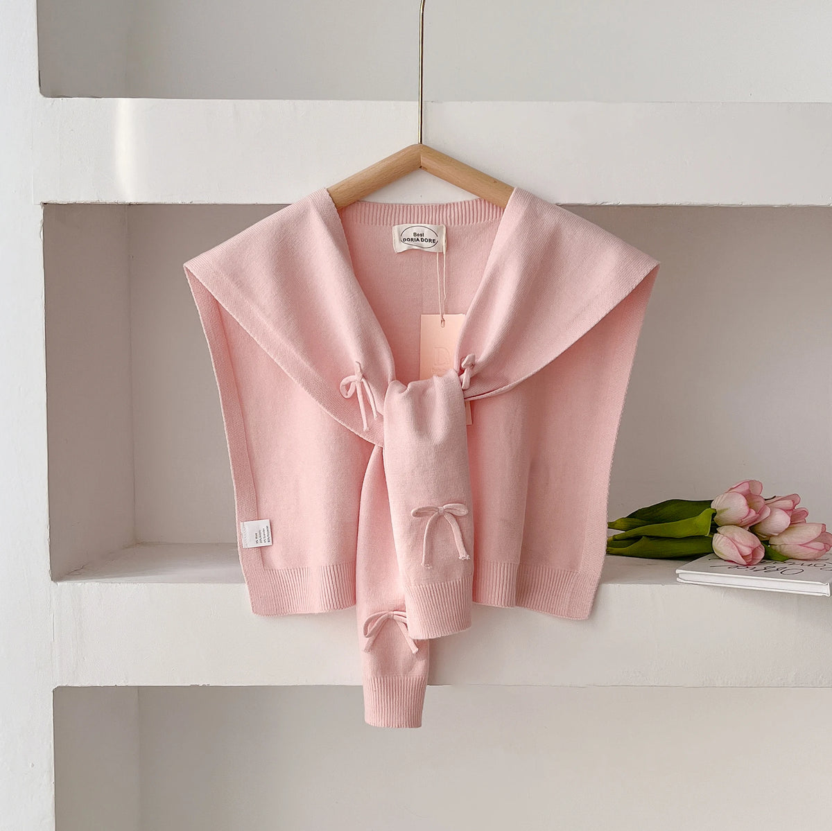 Korean Knitted Shawl Summer Air Conditioning Fake Collar Neck Guard Knit Thin Knotted Cape Shoulder Scarf For Women