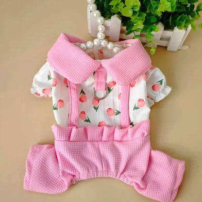 Sweet Pet Clothes Floral Print Dog Jumpsuit Overalls Pink O-Neck Pajamas Tracksuit For Small Medium Dogs Dachshund Puppy Onesie
