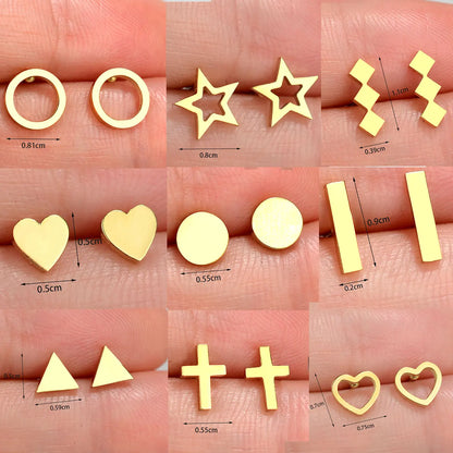 Minimalist Stainless Steel Earings Mini Heart Star Geometric Stud Earrings For Women Cute Cat Dog Flower Leaf Earrings Jewelry