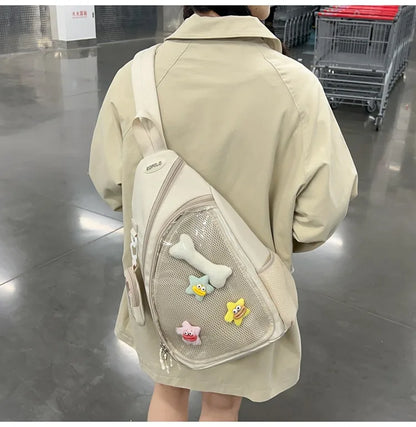 Casual Travel Transparent Zipper Shoulder Bag Vintage Women All Match Simple Ita Bag Y2K Girls Fashion Crossbody Bags Handbags
