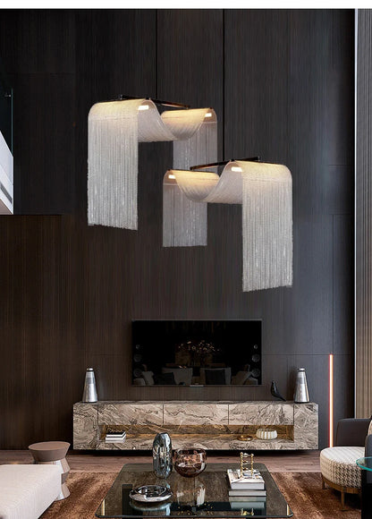 Waterfall Tassel Metal Pendant Lights European Designer LED Home Decor Hanging Lamps for Ceiling Living Room Chandelier Lighting